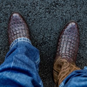 Cherry Brown Caiman Horn Back - J Toe