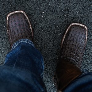 Cherry Brown Caiman Horn Back - Square Toe
