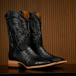 AUTHENTIC Black Caiman Belly – Square Toe