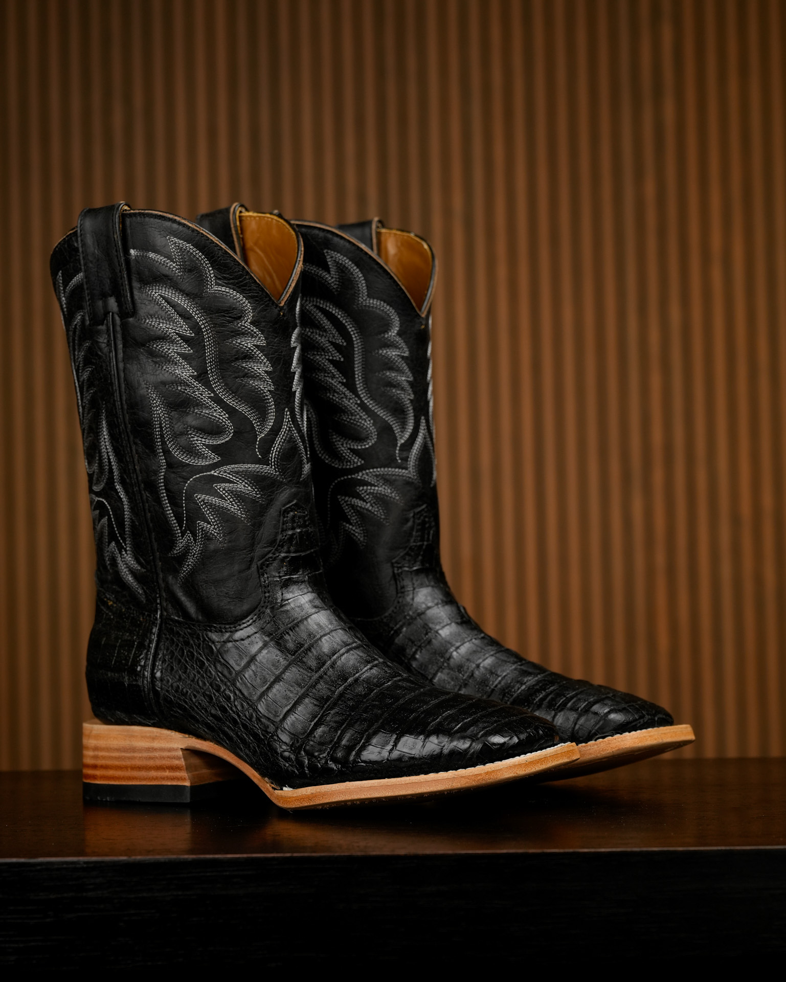 AUTHENTIC Black Caiman Belly – Square Toe
