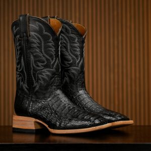 AUTHENTIC Black Caiman Hornback – Square Toe