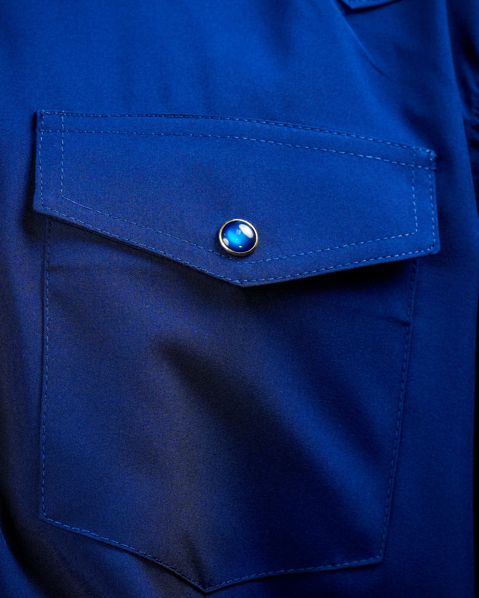 Navy Solid Short Sleeve Pearl Snap Button Up Shirt - Image 4