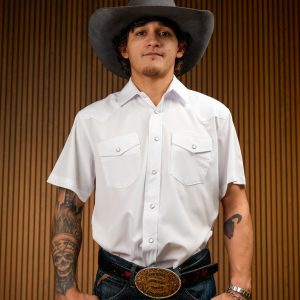 White Solid Short Sleeve Pearl Snap Button Up Shirt