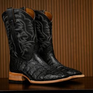 AUTHENTIC Black Caiman Flank – Square Toe