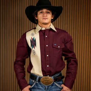 Men's Wrangler Retro® Vintage-Inspired Contrast Band Western Snap Shirt – Wine