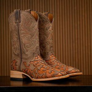AUTHENTIC Cognac Caiman - Brown Laser  – Square Toe