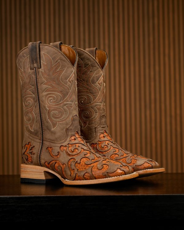 AUTHENTIC Cognac Caiman - Brown Laser – Square Toe - Alfa Western