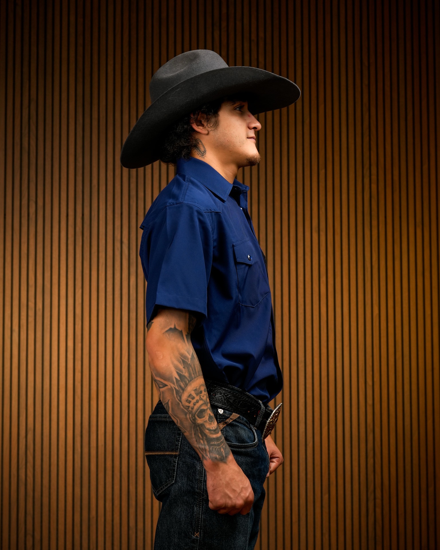 Navy Solid Short Sleeve Pearl Snap Button Up Shirt - Image 2