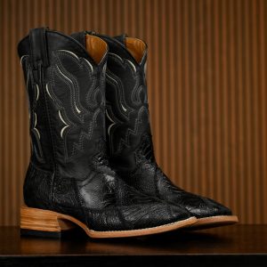 AUTHENTIC Black Patch Work Ostrich Leg – Square Toe