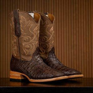AUTHENTIC Brown Caiman Flank – Square Toe
