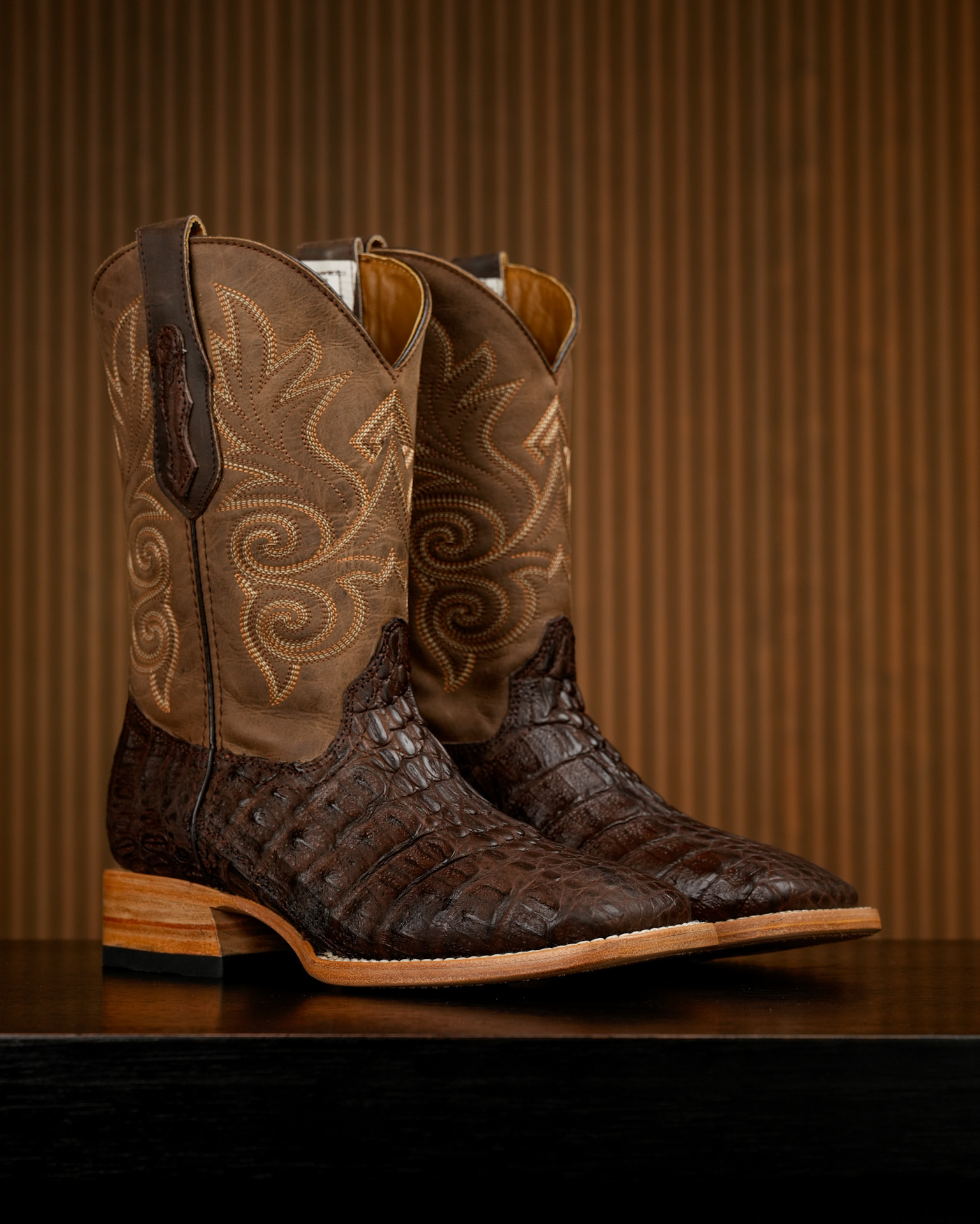 AUTHENTIC Brown Caiman Flank – Square Toe
