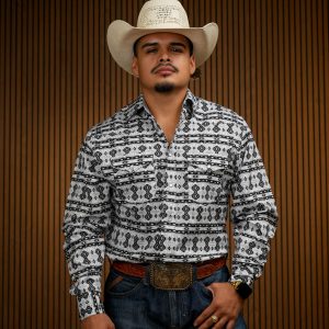 White Printed Long Sleeve  Button Up Shirt