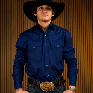 Navy Solid Long Sleeve Pearl Snap Button Up Shirt