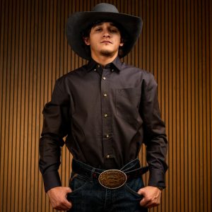 Brown Solid Long Sleeve  Button Up Shirt