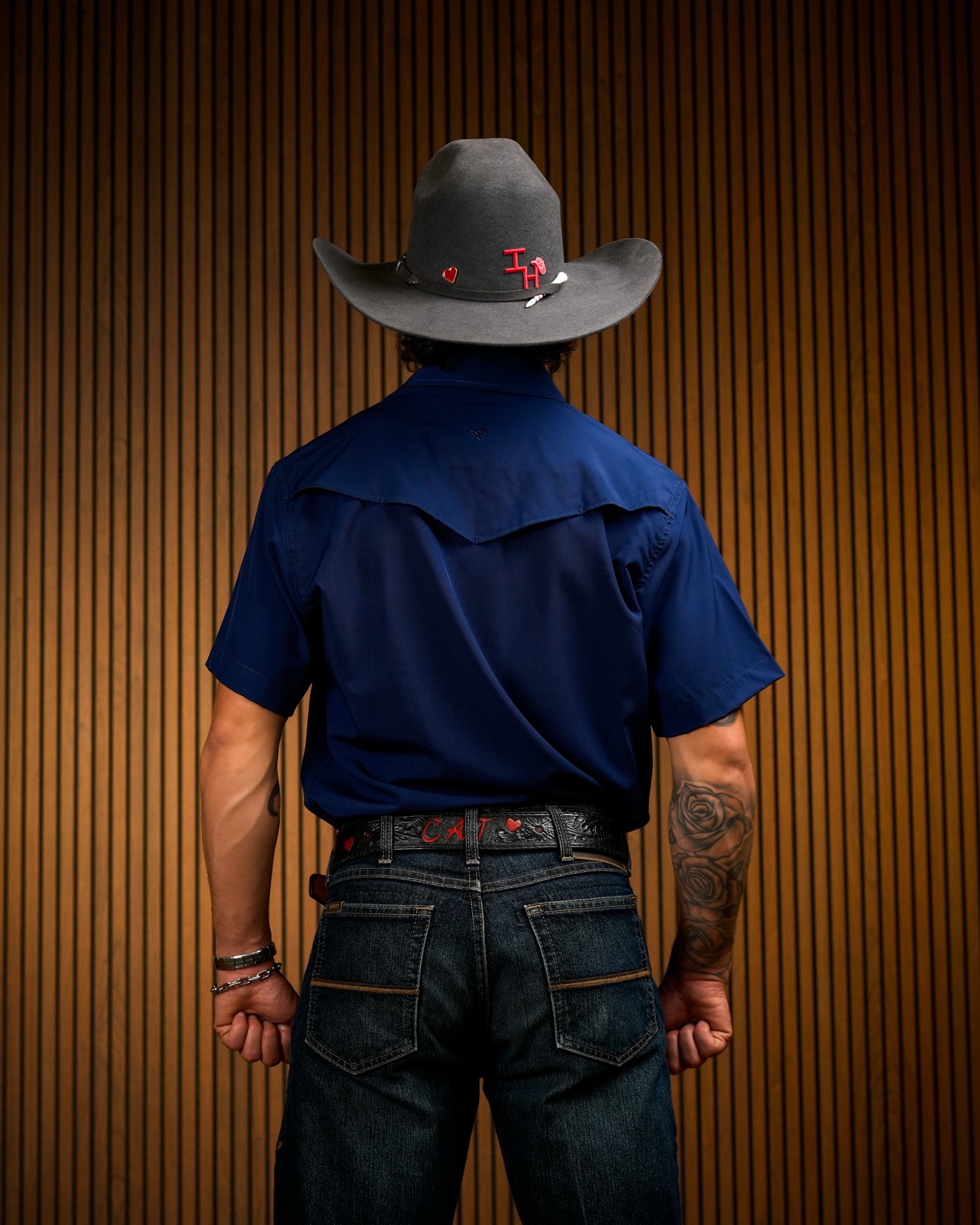Navy Solid Short Sleeve Pearl Snap Button Up Shirt - Image 3
