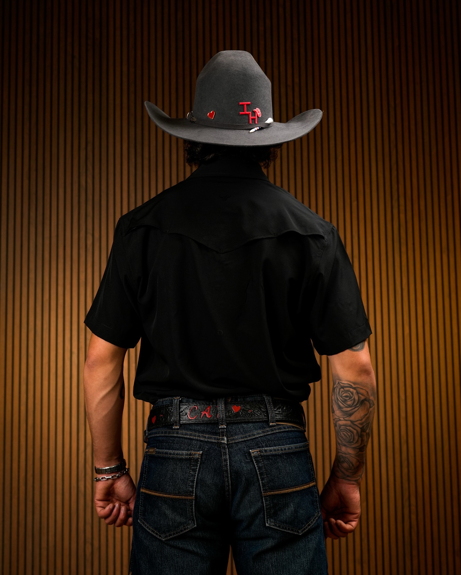 Black Solid Short Sleeve Pearl Snap Button Up Shirt - Image 3